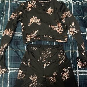 Floral Black and Pink Crop Top and shorts Set